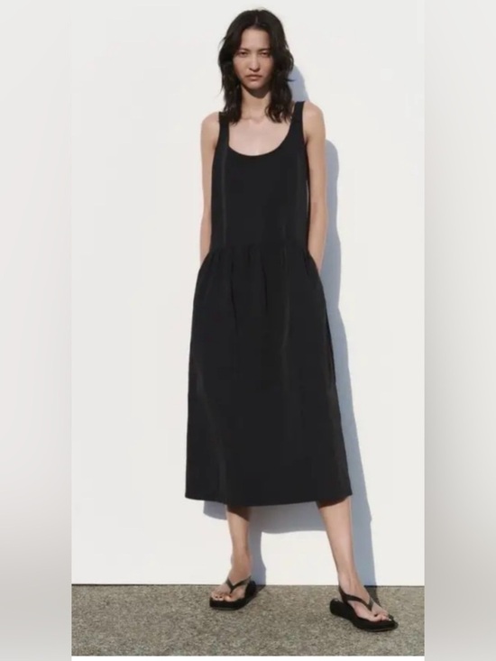 Zara Dresses & Skirts - Zara Voluminous Nylon black Midi Dress sz small S
